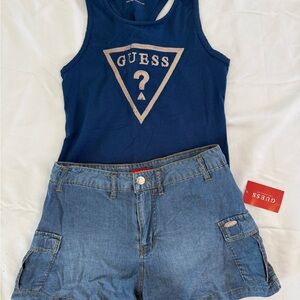 New girls Sz 14 Guess Navy Tank Top and Denim Cargo Shorts